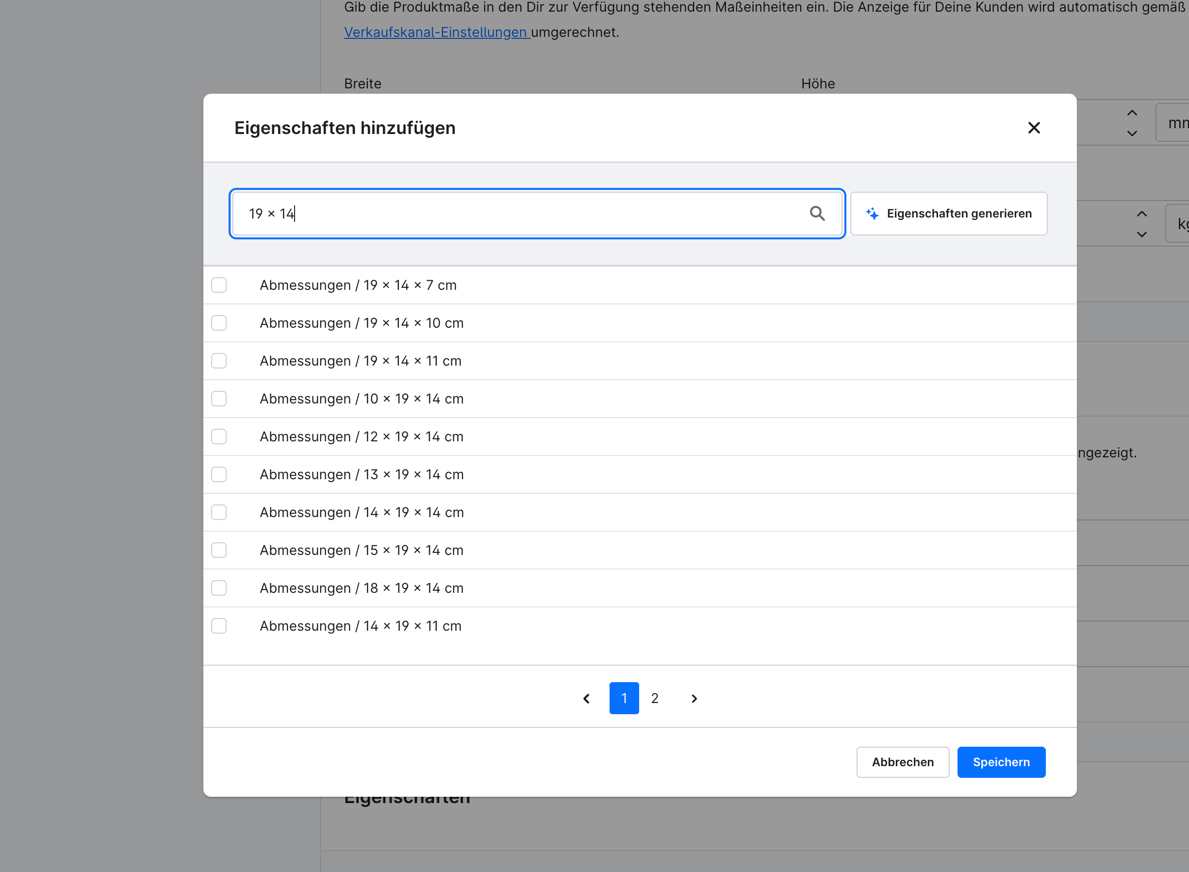 With plugin: search for 19 × 14 with 2 result pages