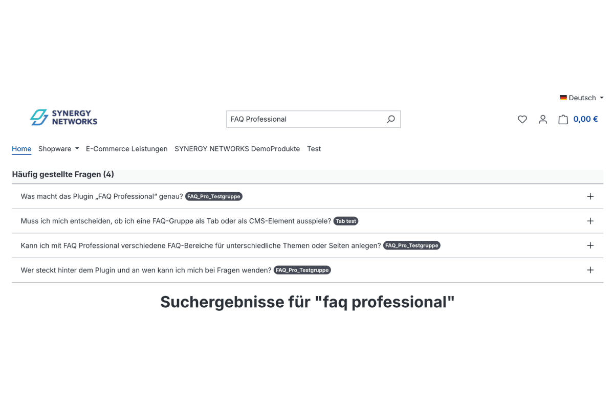 FAQ results in the shop search